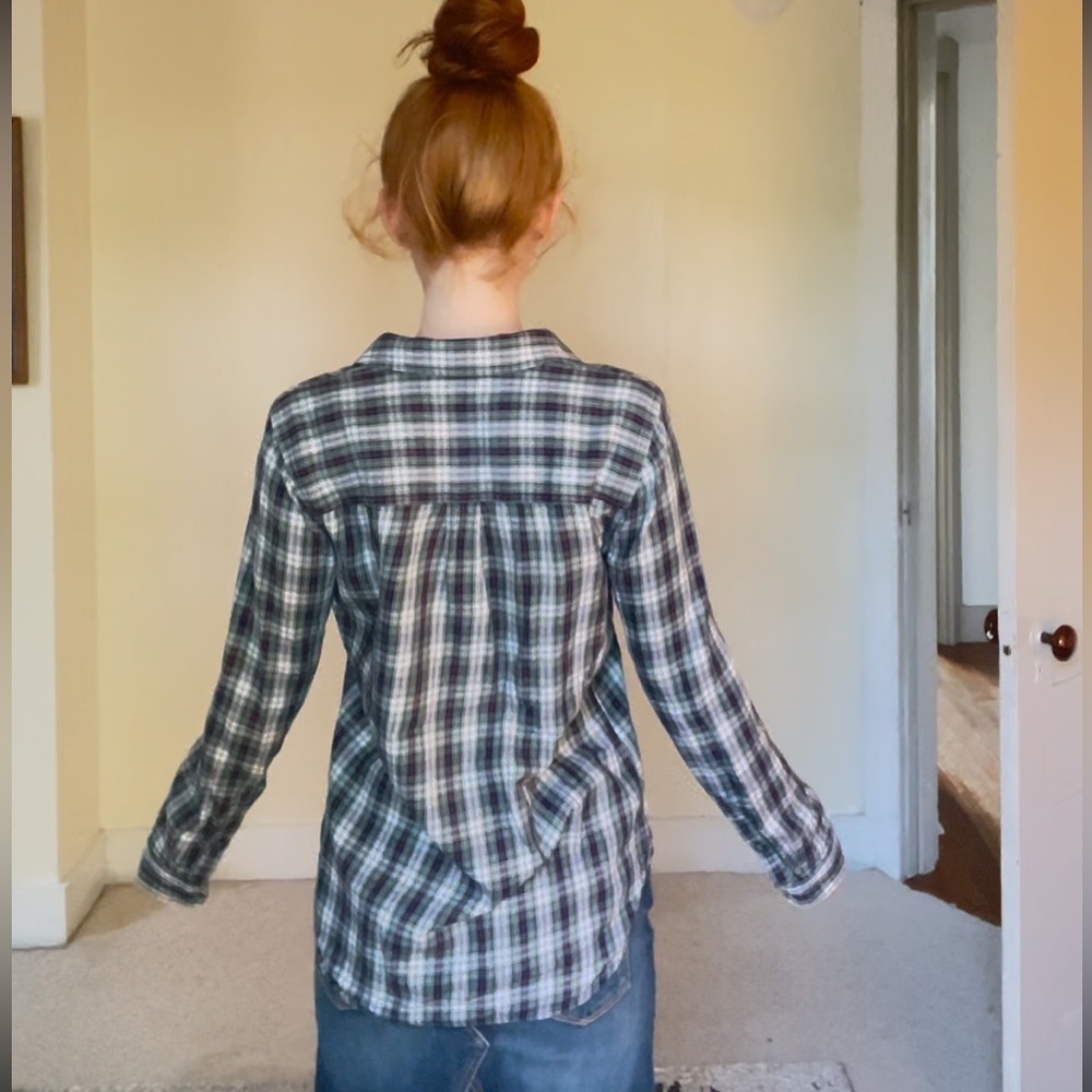 Madewell Green White Red Plaid Button-Up Shirt Flannel Coverup Light Soft Cute - Picture 10 of 16